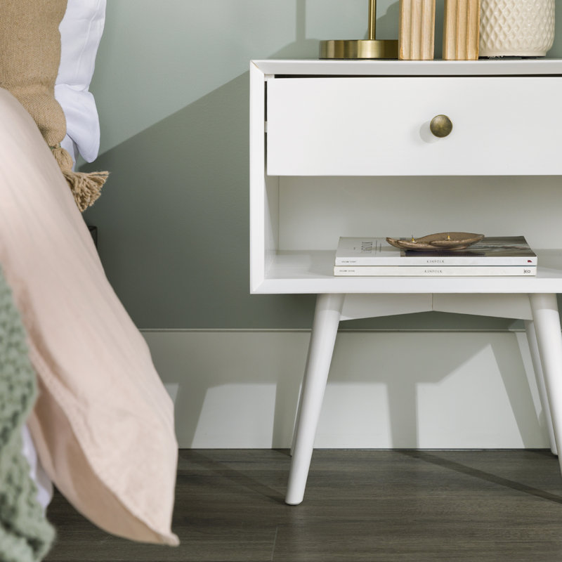 Henline 1-Drawer Solid Wood Nightstand, White