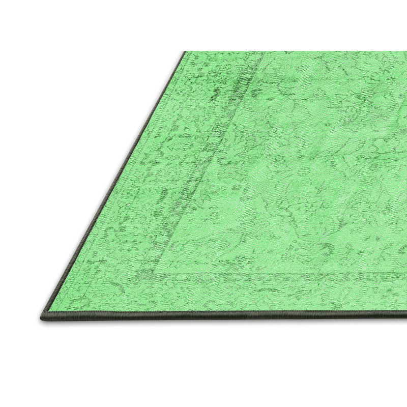 Tapis oriental en laine / polyester tissé à la machine en vert / gris, Rectangle 2 pi x 3 pi