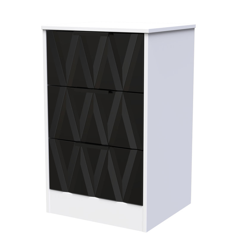 Las Vegas 45cm W Manufactured Wood Bedside Table, Deep Black/White Matt