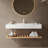 Lede 48" Bathroom Vanity , Wall-mounted Floating White Rectangular Engineered Stone Basin Without Faucet, Striped Shelves Layer, Nature Oak
