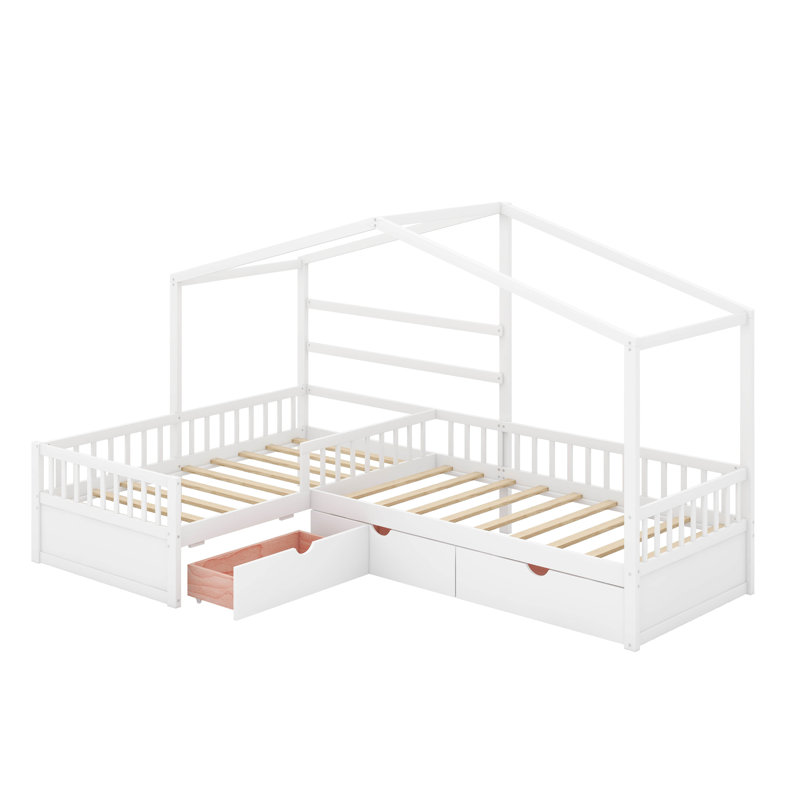 Lit plateforme simple avec tiroirs, Blanc