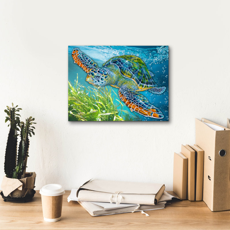  «Sea Turtle» par Tim Jeffs, art mural sur toile, H 12 po x l 16 po