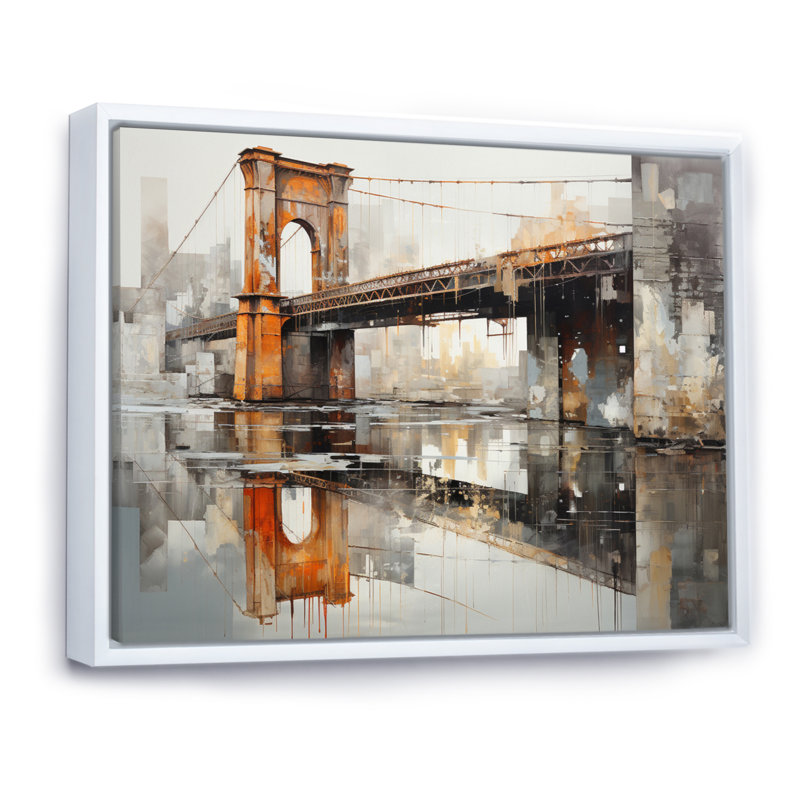 Edem " Grey Bridge Industrial Crossings ", H 12 po x l 20 po x P 1 po, Cadre flottant blanc