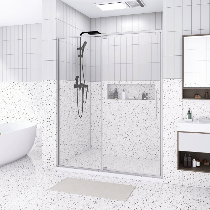 56-60"W X 74"H Framed Pivot Shower Door | Open Outside | Stop At 105 Degrees | 5/16" Tempered Glass | Brushed Nickel