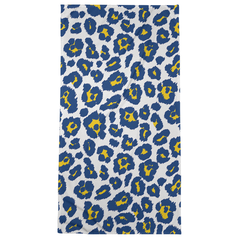 Serviette de plage Davlin, Mélange polyester-coton, Blanc / or / bleu royal