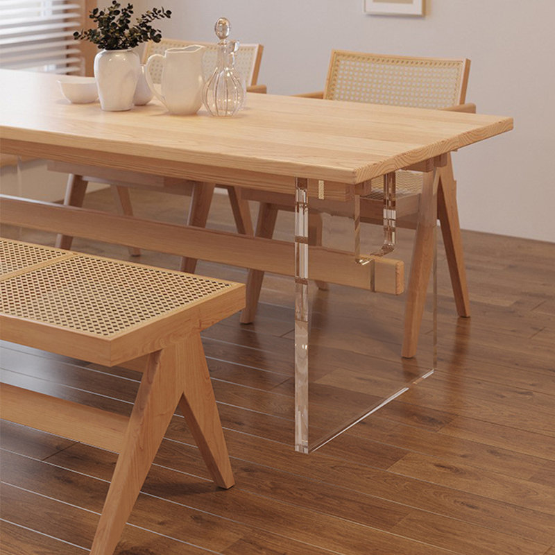 Rectangular suspended acrylic dining table set, 29.5"H x 94.4"L x 35.4"W