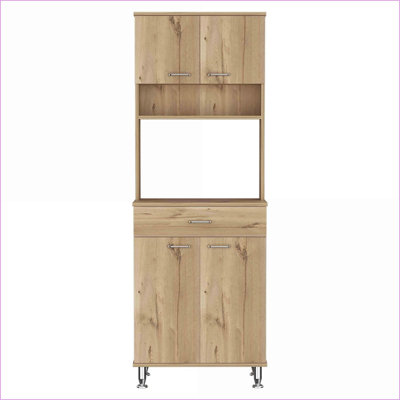 60” Della Kitchen Pantry with Countertop, Closed &amp; Open Storage - Light Oak | Particle Board | Modern