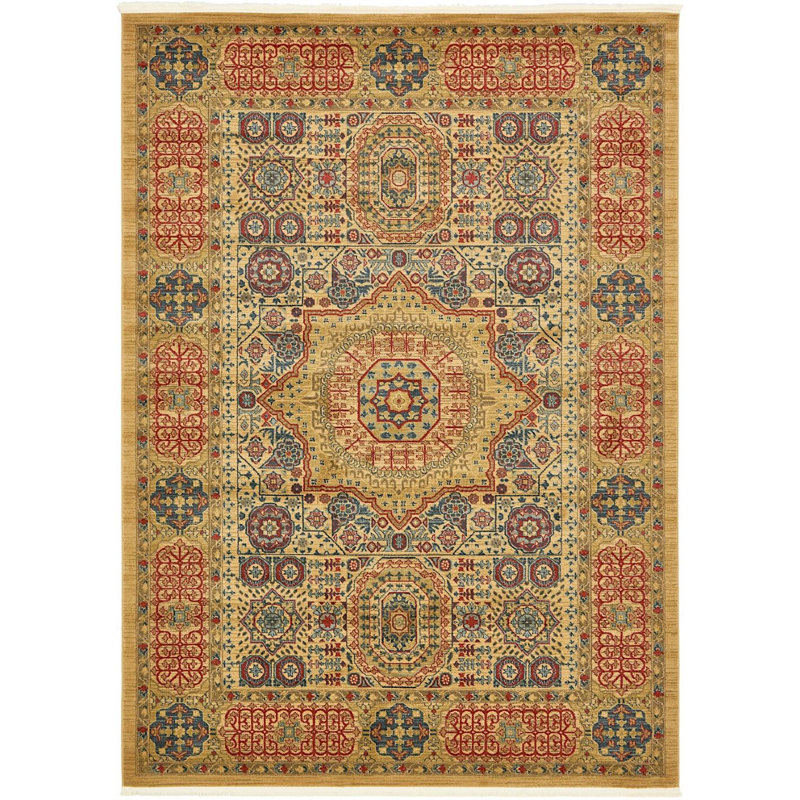 Tapis oriental vert clair et beige foncée Ophelia, Red/Tan, Rectangle 6 pi 1 po x 9 pi