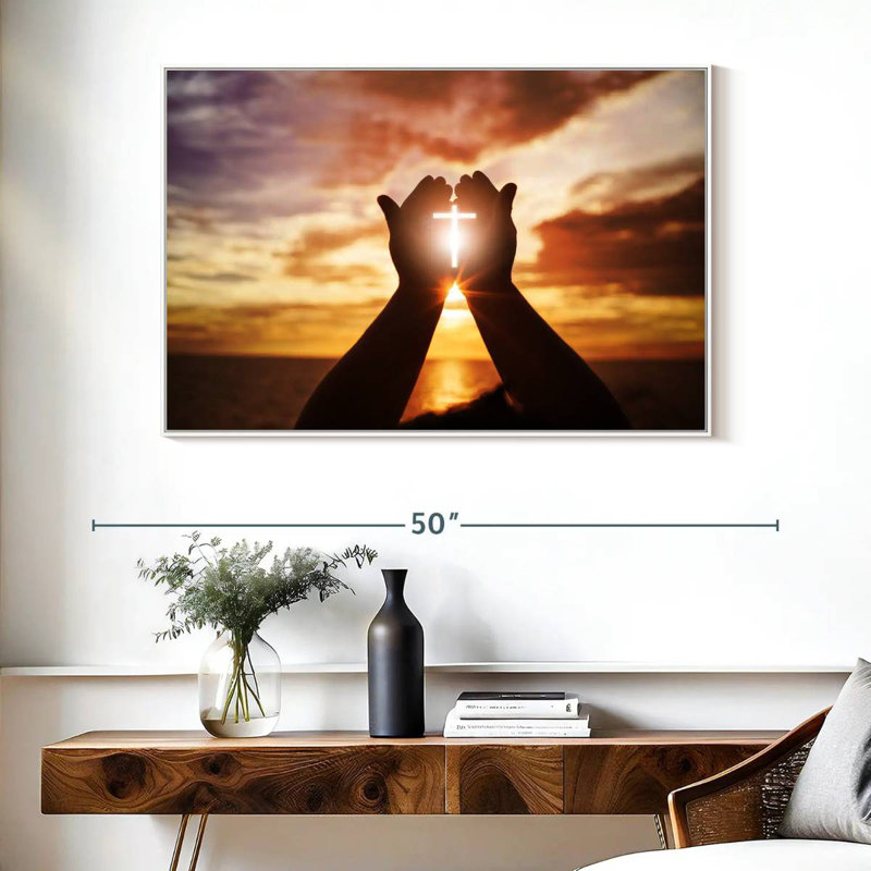 Croix de soleil brillante, Cadre flottant blanc, 40 po x 27 po