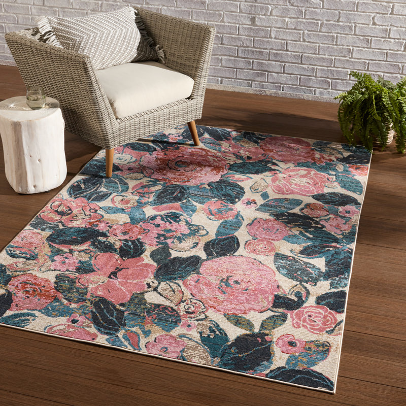 Tapis rose / bleu Forand, Rectangle 4 pi x 5 pi 7 po