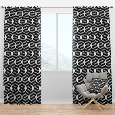Monochrome Geometric Pattern II - Mid-Century Curtain - Velvet Room darkening - 1 panel