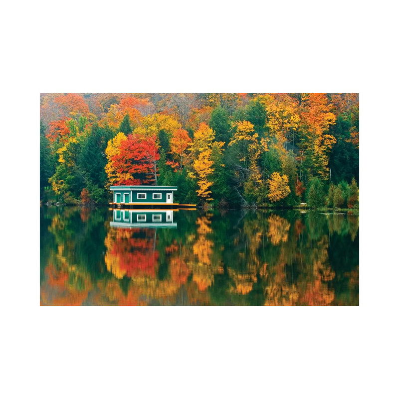 Canada, Ontario, Rosseau. Boathouse And Reflection In Autumn by Jaynes Gallery - Wrapped Canvas Print