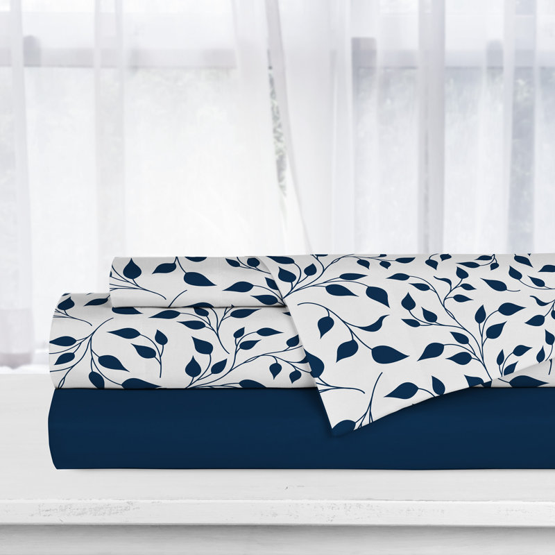 Microfiber Floral Fitted Sheet, Gray, Double Sheet Set + 1 Fitted Sheet + 2 Pillowcases