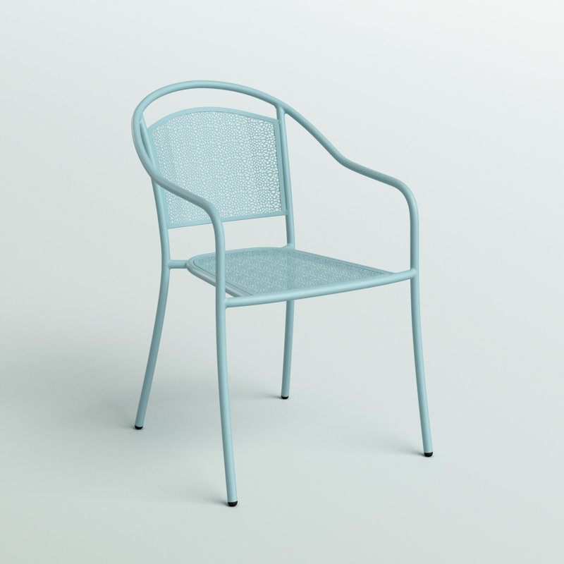 Chanea Curved Back Steel Patio Arm Chair, Sky Blue