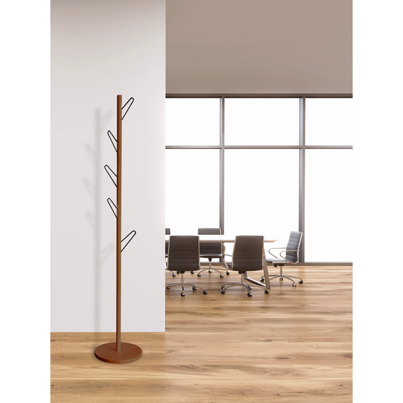 Alcantar Solid Wood Freestanding 5 - Hook Coat Rack, Walnut