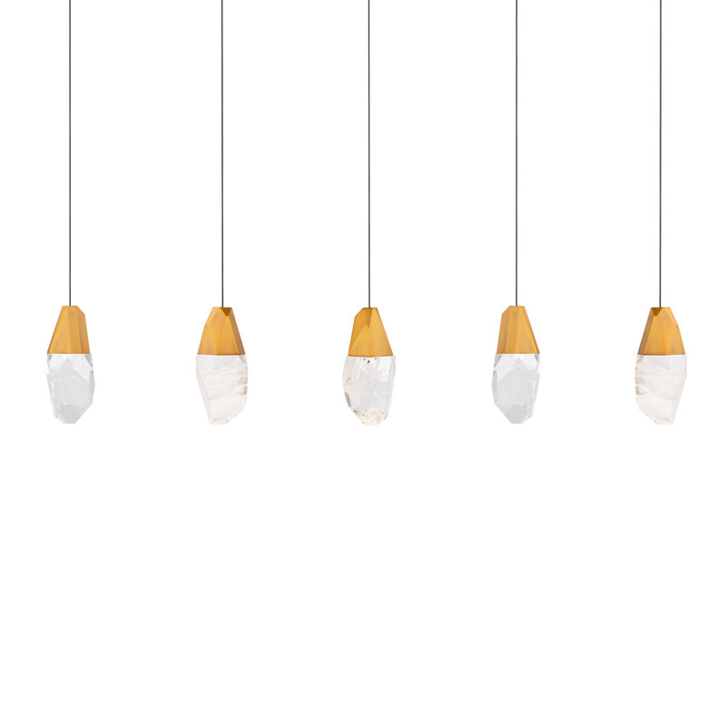 Martini 5 Light Crystal LED Multi-Light Pendant, Aged Brass, Clear