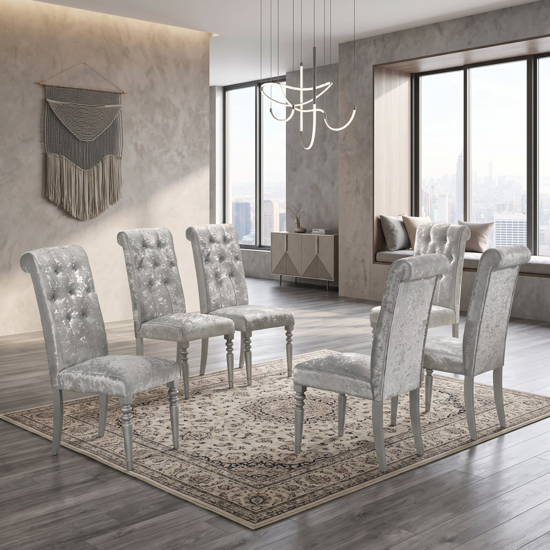 Maeda 19.3'' H Tufted Velvet Upholstered Dining Chair, Silver