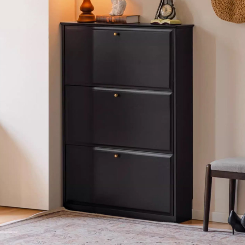 Banc de rangement noir pour chaussures en bois massif
