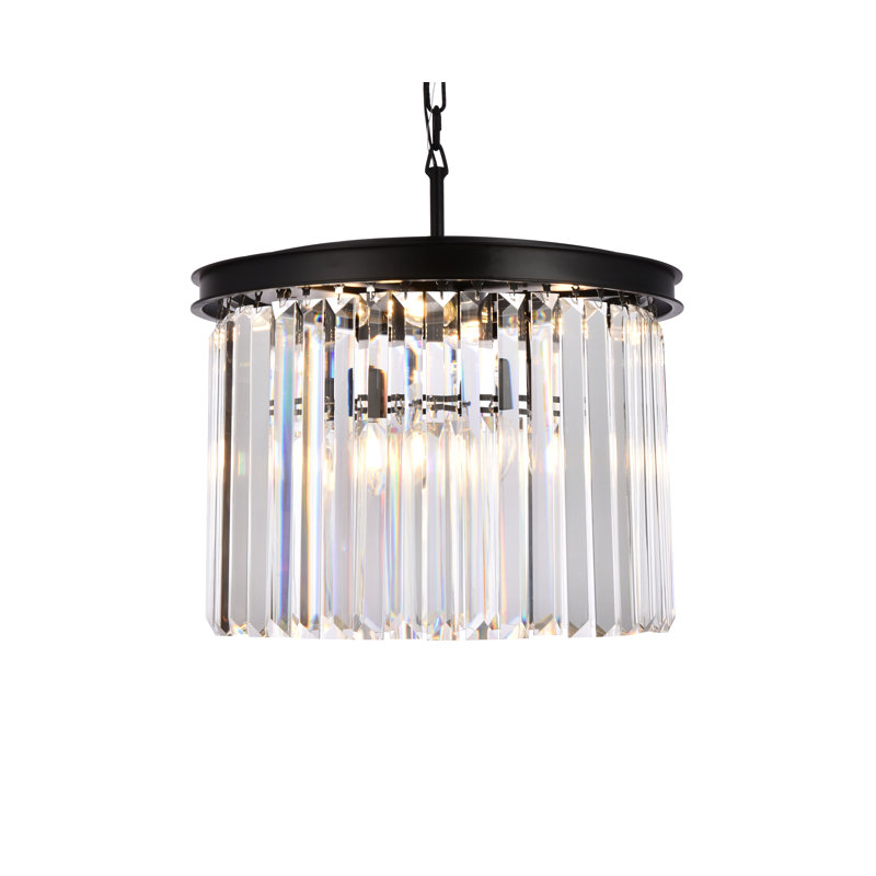 Yazmin 6 - Light Dimmable Drum Chandelier, Clear, Matte Black