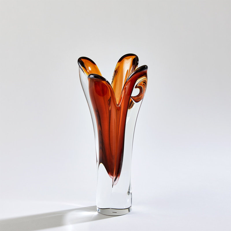 Iris Vase-Dark Amber-Sm, 12" H x 5.75" W x 5.75" D