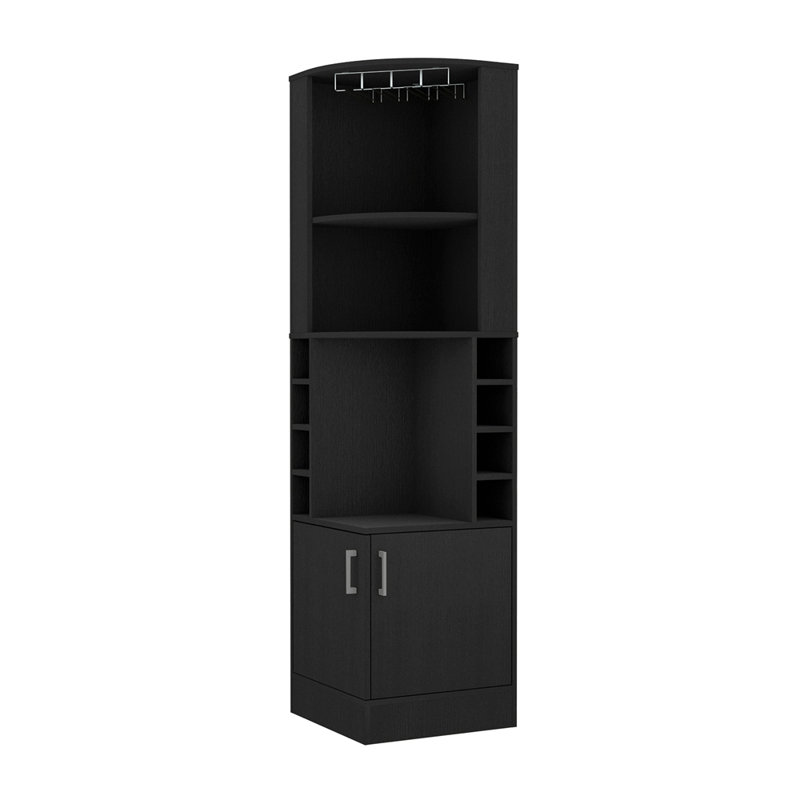 Armoire de bar d'angle, armoire à double porte, support en verre, huit supports à vin intégrés, Noir