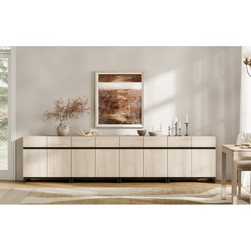 Aadam 4-In-1 Multifunctional Sideboard Buffet with Adjustable Shelf and Metal Base, Beige