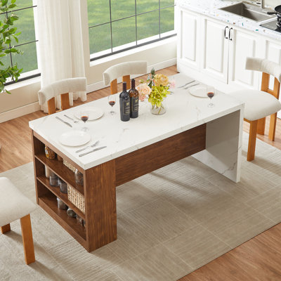 61" L Faux Marble Storage Leg 4 Seat Dining Table by Ebern Designs