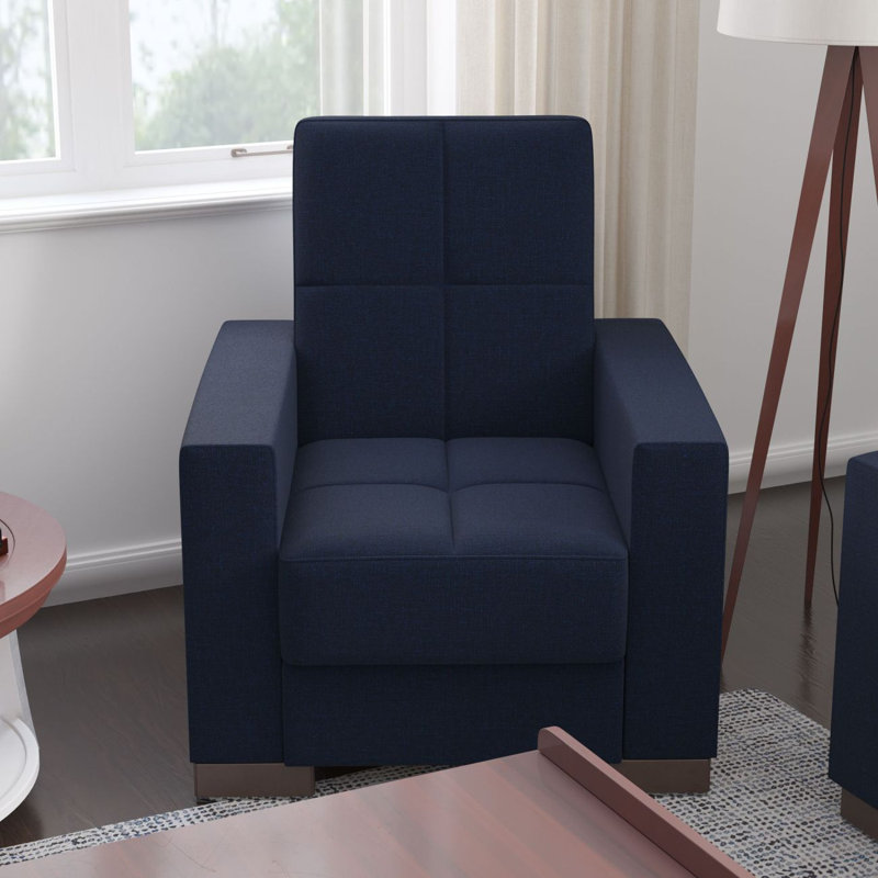 Modern Nimbusflow Upholstered Convertible Armchair With Storage, Polyester, Chenille bleu foncé