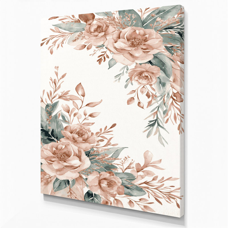 Aquarelle, art floral sur toile gris 6, H 24 po x l 36 po