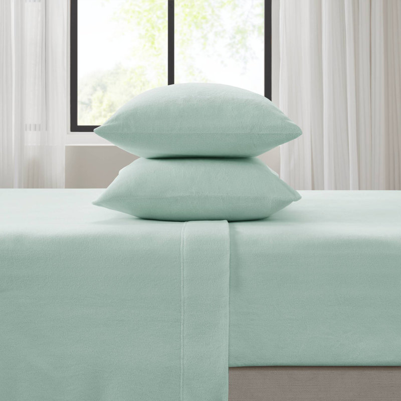 Ensemble de draps en tricot de coton toutes saisons, Housse de couette simple TG + 1 taie d'oreiller, Aqua