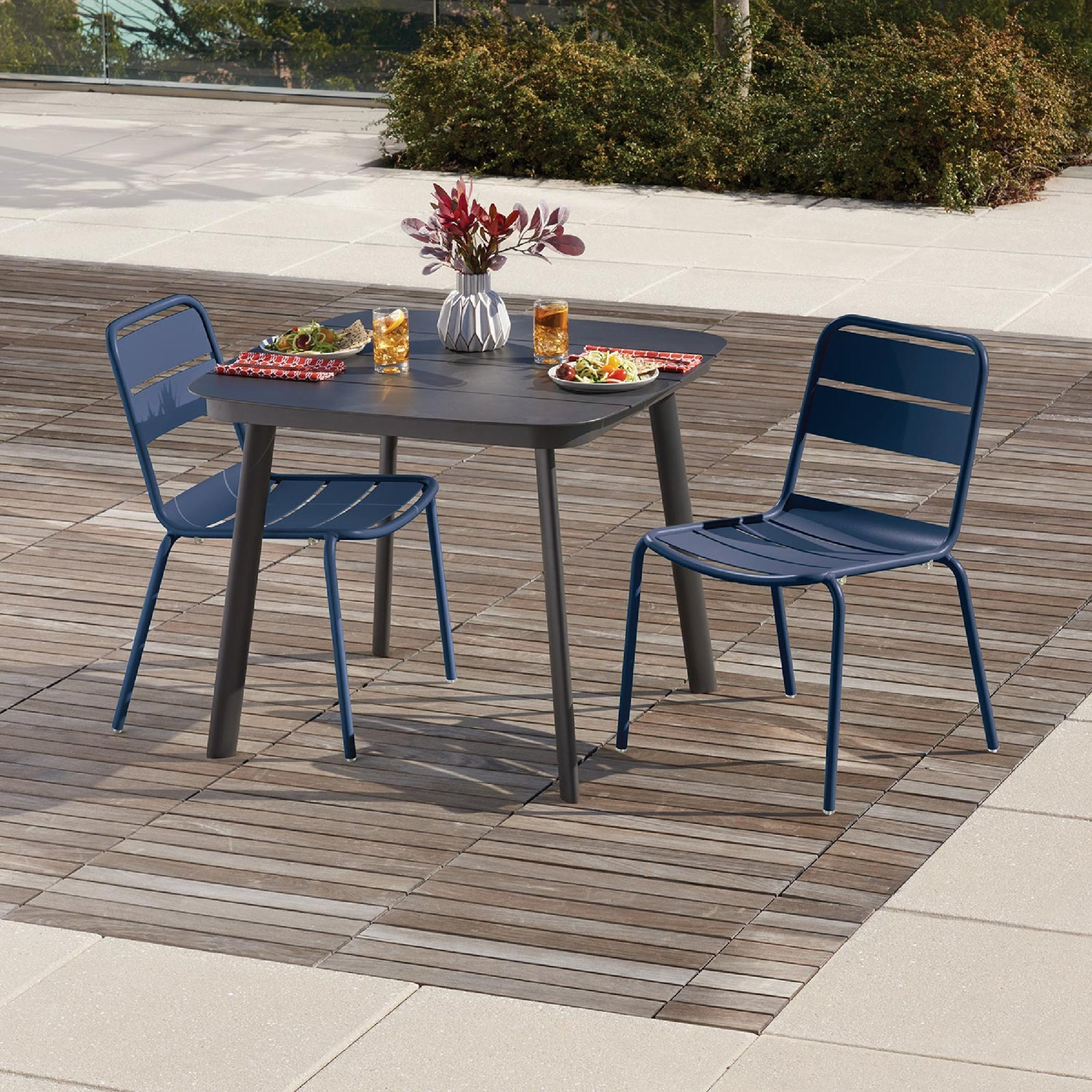 Kapri Metal Stacking Patio Dining Side Chair, Prussian