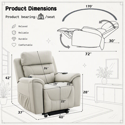 Fauteuil inclinable électrique Marsha en similicuir silicone gris pâle avec fonction de levage, massage et position zéro gravité pour un confort optimal