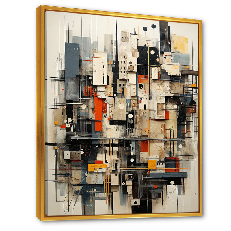 «Abstract Cityscape Harlem Renaissance I - City Buildings», reproduction d'art sur toile encadrée, Cadre flottant doré
