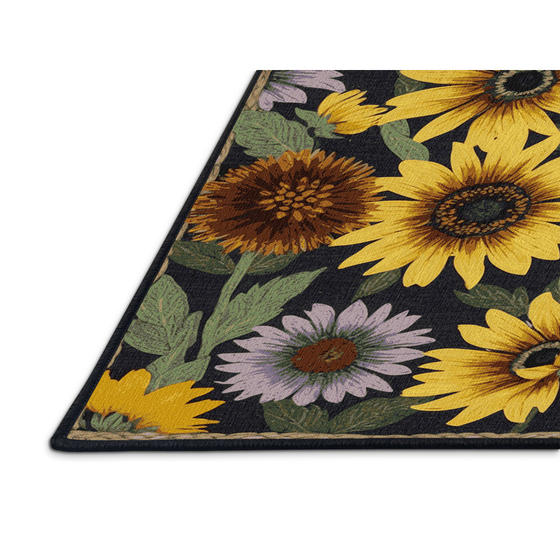 Machine Washable Botanical Brown Area Rug