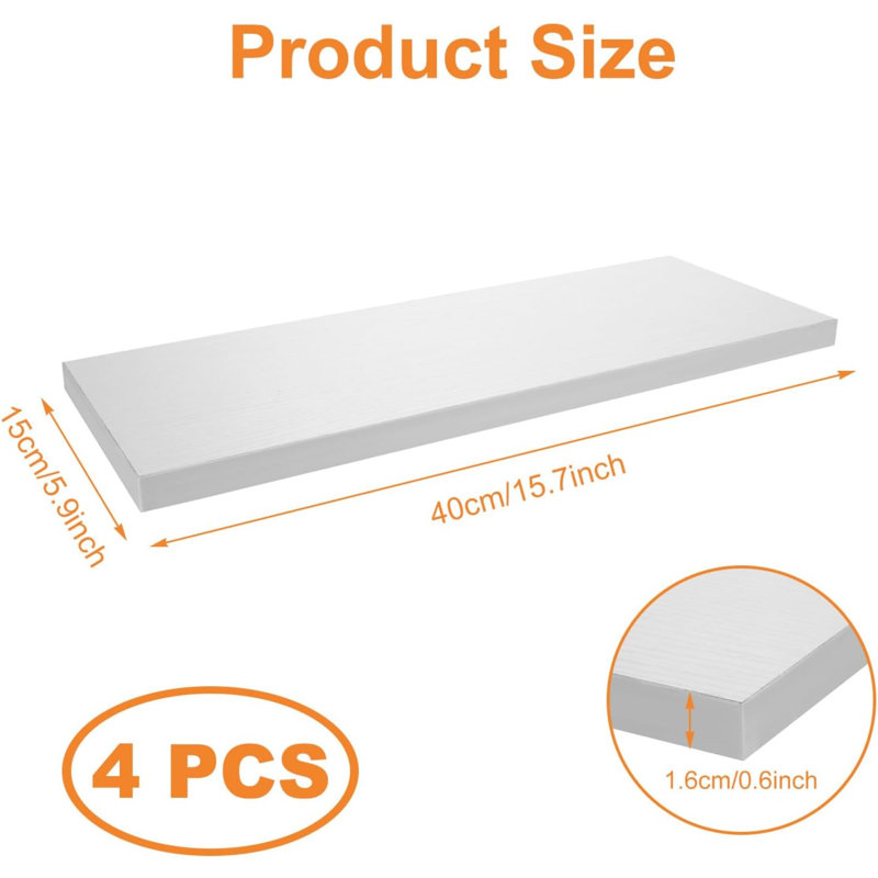 Ragiu 4 Piece Floating Shelf, White, 40cm x 15cm x 1.6cm