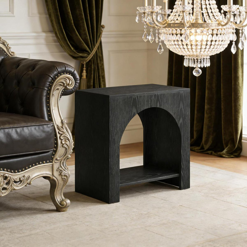 2 Tier Bedside Table,Classic End Table,Square Side Table, Black