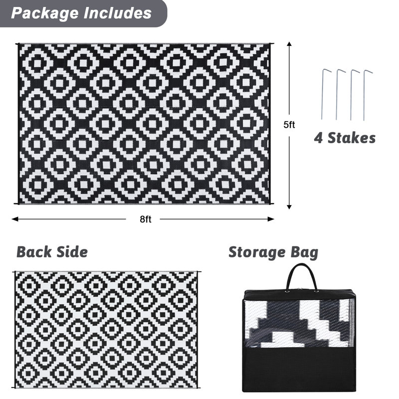 Geometric Outdoor Mats Plastic Straw Rug Waterproof Washable Outdoor Rug for Garden Backyard Picnic Camping RV Deck Beach Trailer