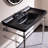 Kynnadee 36" Bathroom Console Sink, Wall-mounted Black Ceramic Vanity Basin With 3 Pre-drilled Faucet Holes, Freestanding Stainless Steel Support Legs With Towel Bar, No Faucet-1492046695