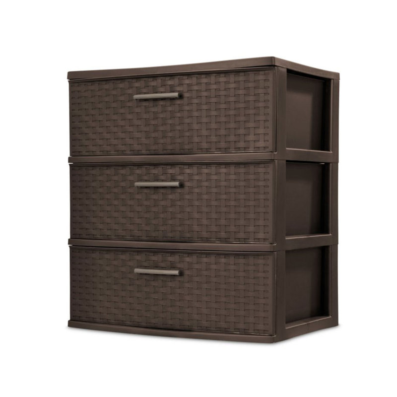 Sterilite 25306P01 Spacious 3-Drawer Wide Weave Design Storage Tower, Brown