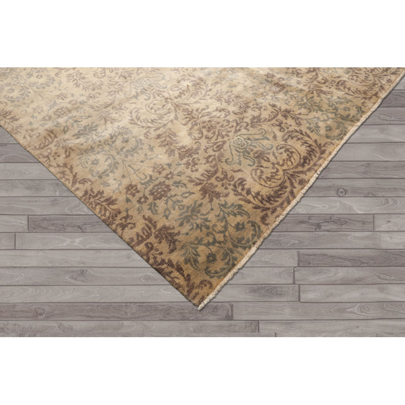 Tapis Oushak en laine beige pâle, noué à la main, style transitionnel, 2,44 m x 3,05 m
