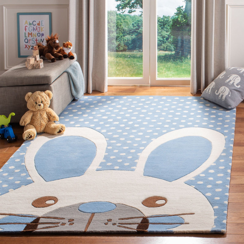 Cresson Kids Hand Tufted Wool Rug, Rectangle 5' x 8', Blue/Ivory