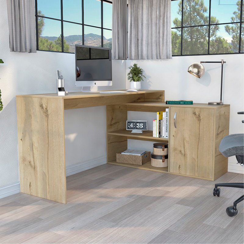 Bureau en L Desti, bureau, chêne clair