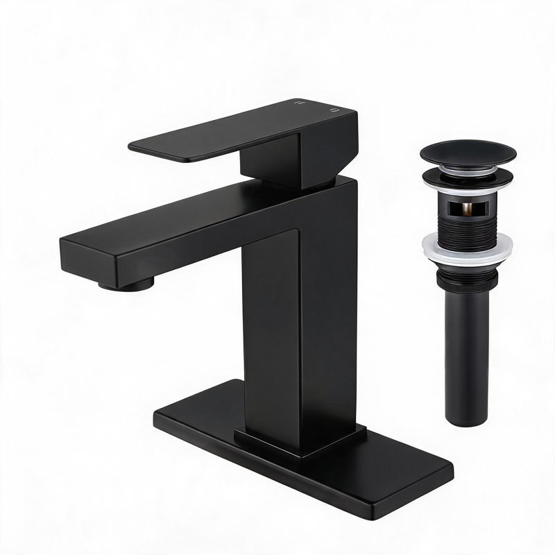 Robinet de lavabo pour salle de bain à poignée simple en acier inoxydable noir mat avec bonde escamotable