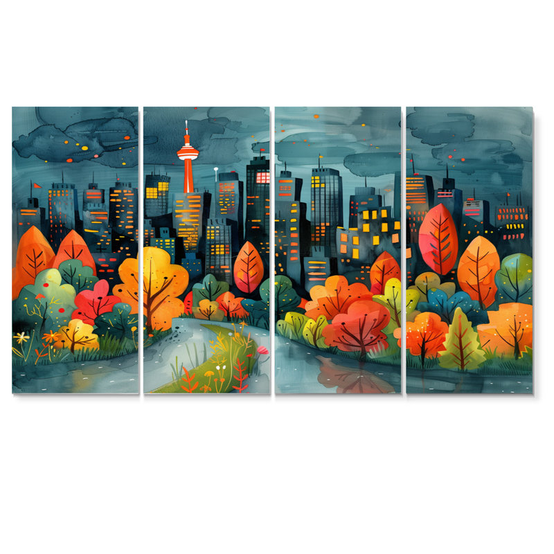 Ensemble de reproductions d'art mural orange et vert Toronto, H 32 po x l 64 po