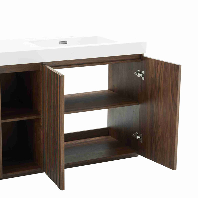 Meuble-lavabo de salle de bain avec lavabo, Noyer brun, Blanc