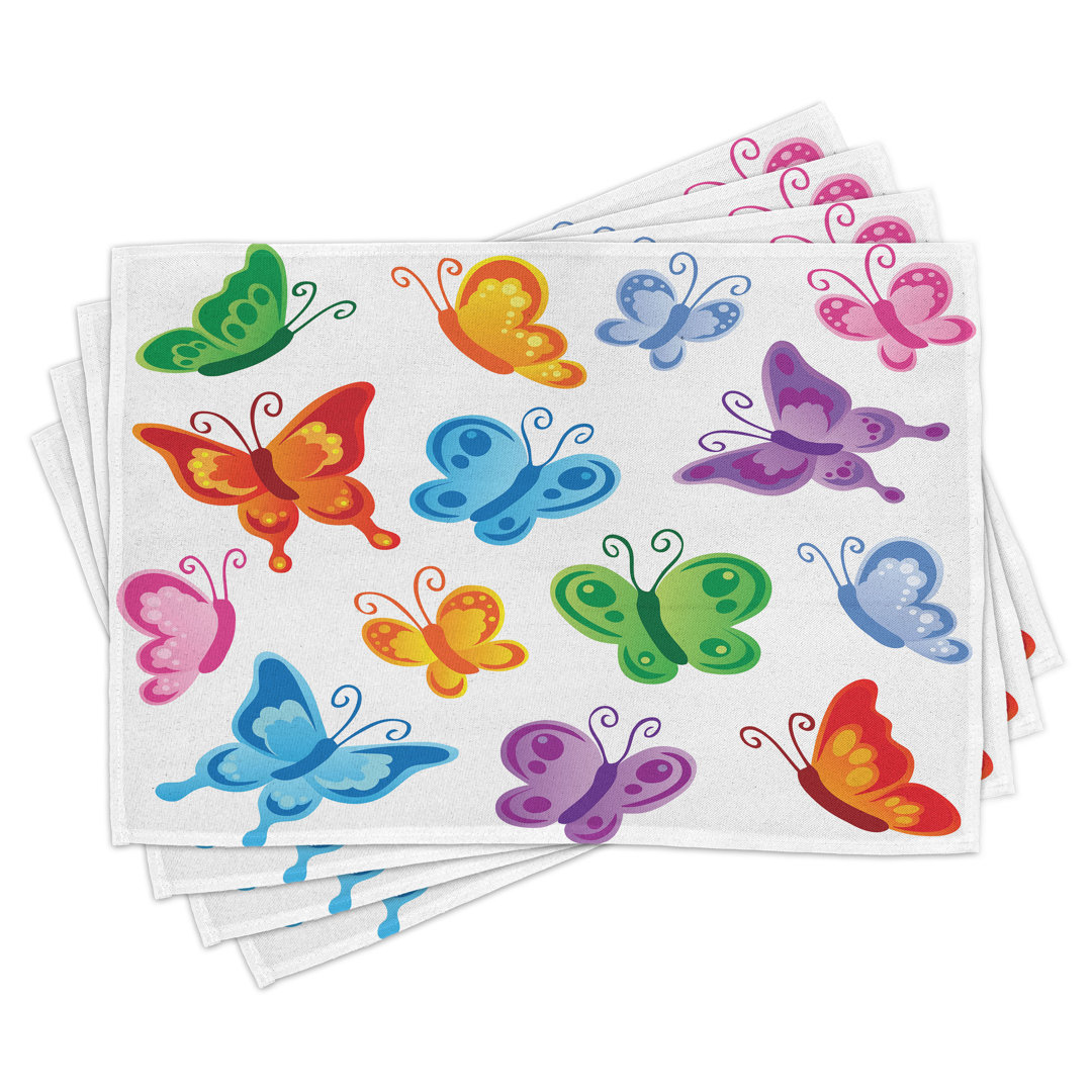 Platzdeckchen 4er-Set, bunte, verzierte Flügel, Multicolor