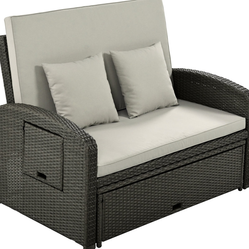 2 Pe Reclining Lounge, Gray, Adjustable Back, With Comfortable And Water- Fabric Covers Chaise Lounge For 2, Protected Cushions