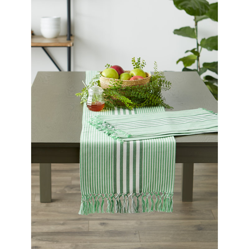 Striped 100% Cotton Table Runner, Green