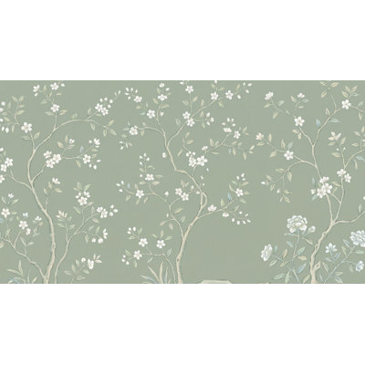 Muted Green Wallpaper Chinoiserie Floral Wall Mural