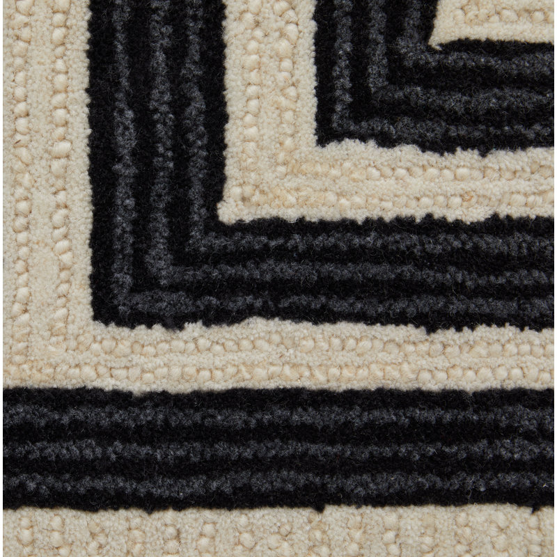Tapis Mid-Century moderne ivoire / noir Raku Architectural 12 pi x 15 pi, Rectangle 12 pi x 15 pi